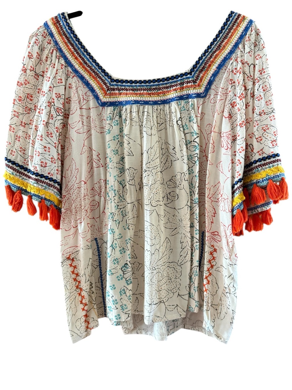 Maeve by Anthropologie  Embroidered Tassel-Sleeve top